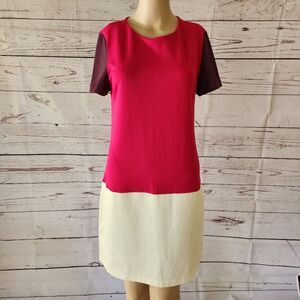 Massimo Dutti Red White Short Sleeve Dress Medium